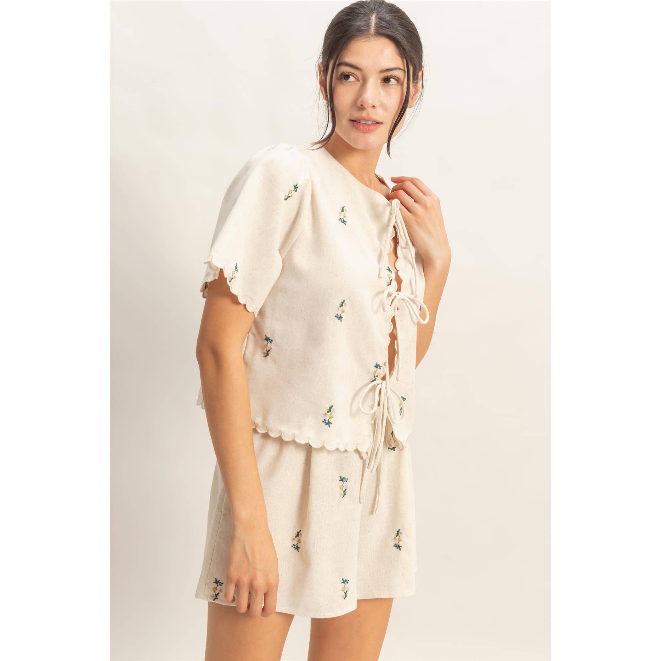 Bloom Babe Tie Front Scallop Top