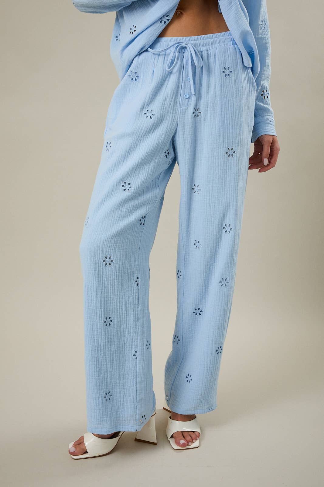 Spring Sky High Rise Eyelet Pant