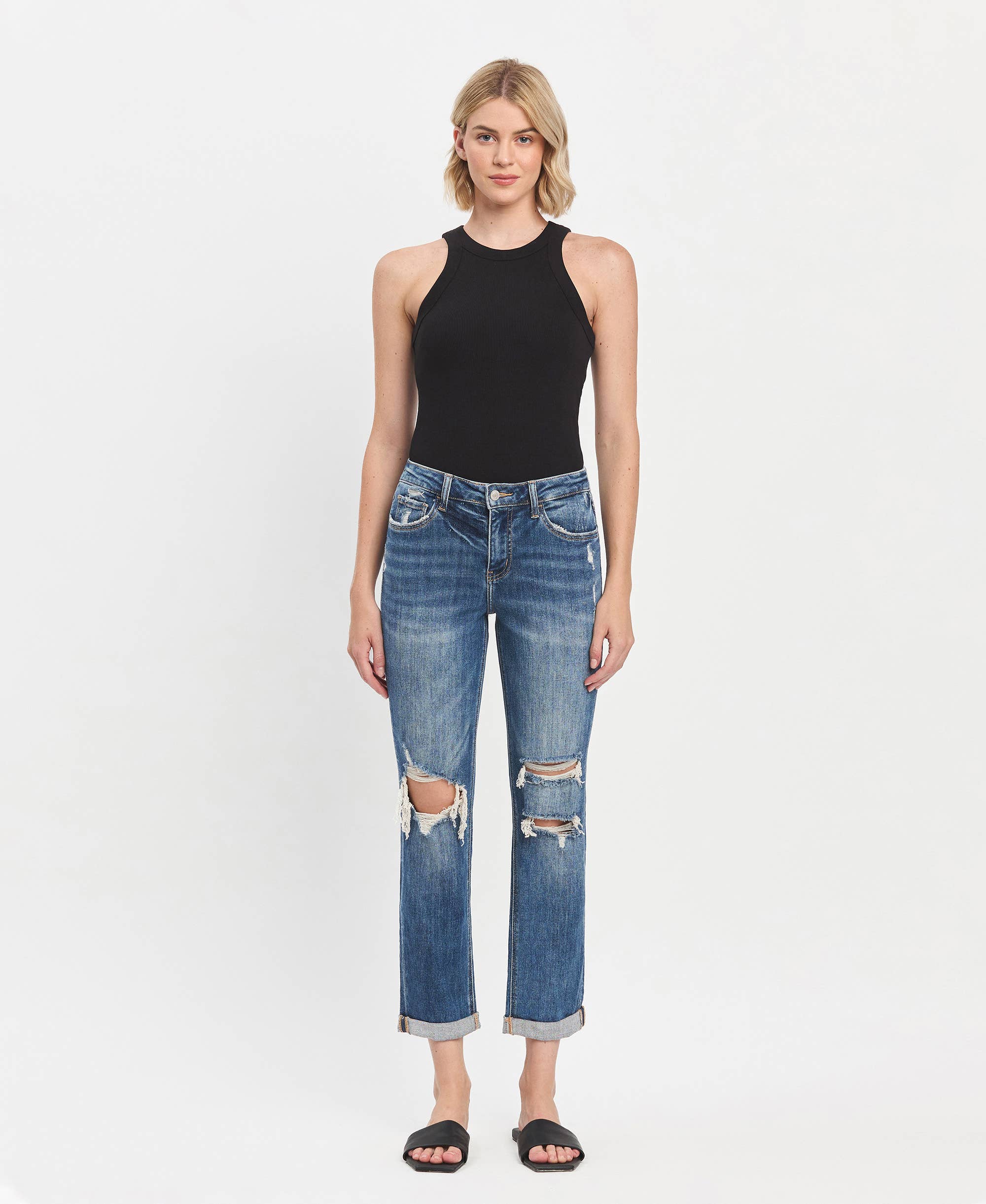 High Rise & High Standards  DOUBLE Cuffed Boyfriend Jean