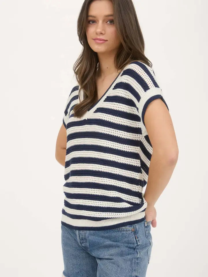 Coastal Vibes V-Neck Knit Top